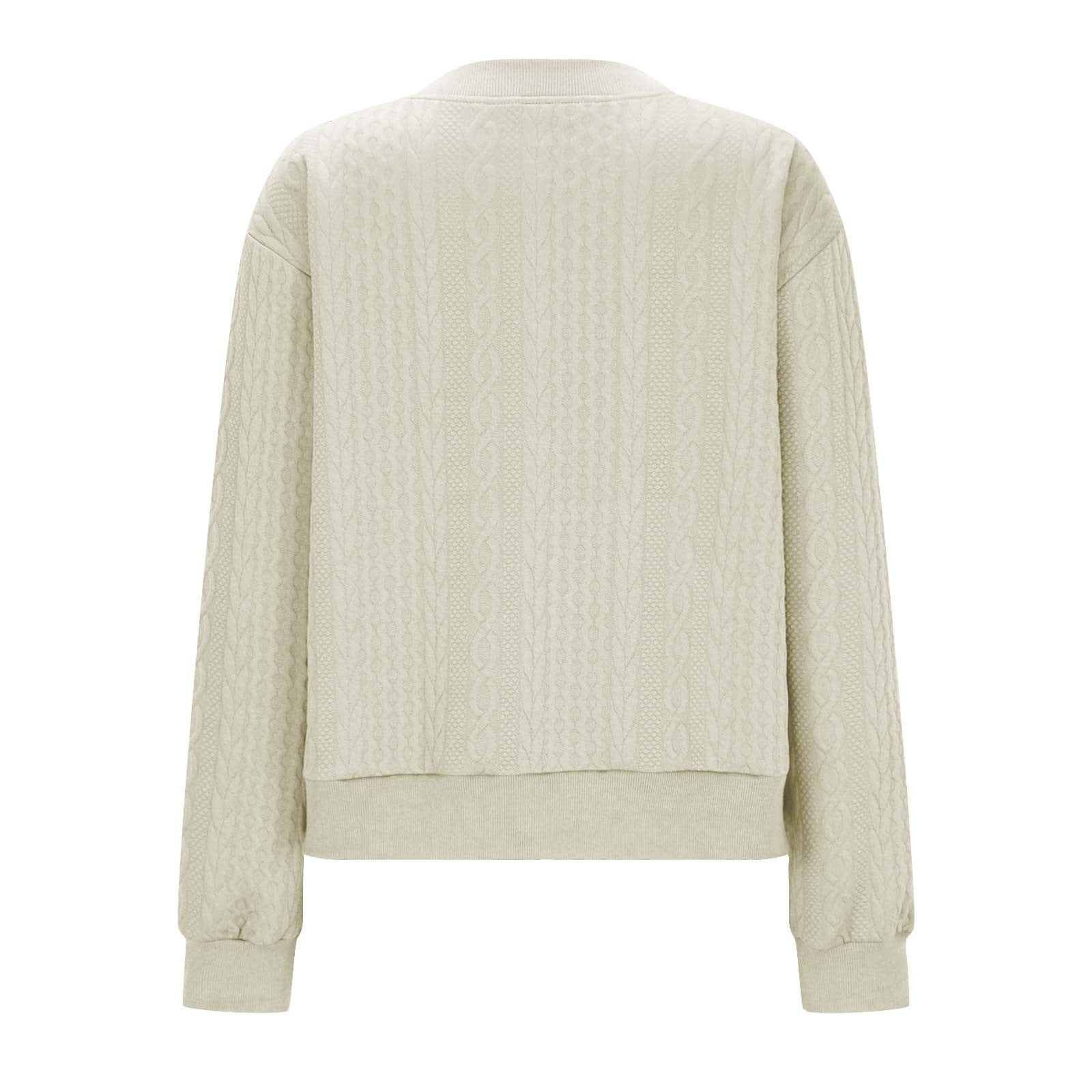Fartey Women's Zip Up Cardigan Sweater Knit Cable Long Sleeve Jackets Soft Comfy Crewneck Casual Cardigans Fashion Simple Solid Color Coat Beige S