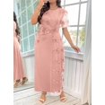 thumbnail image 6 of Pink Plus Size Womens Elegant Floral Embellished Twist Front Dress With Sheer Short Sleeves And Round Neck, 6 of 7