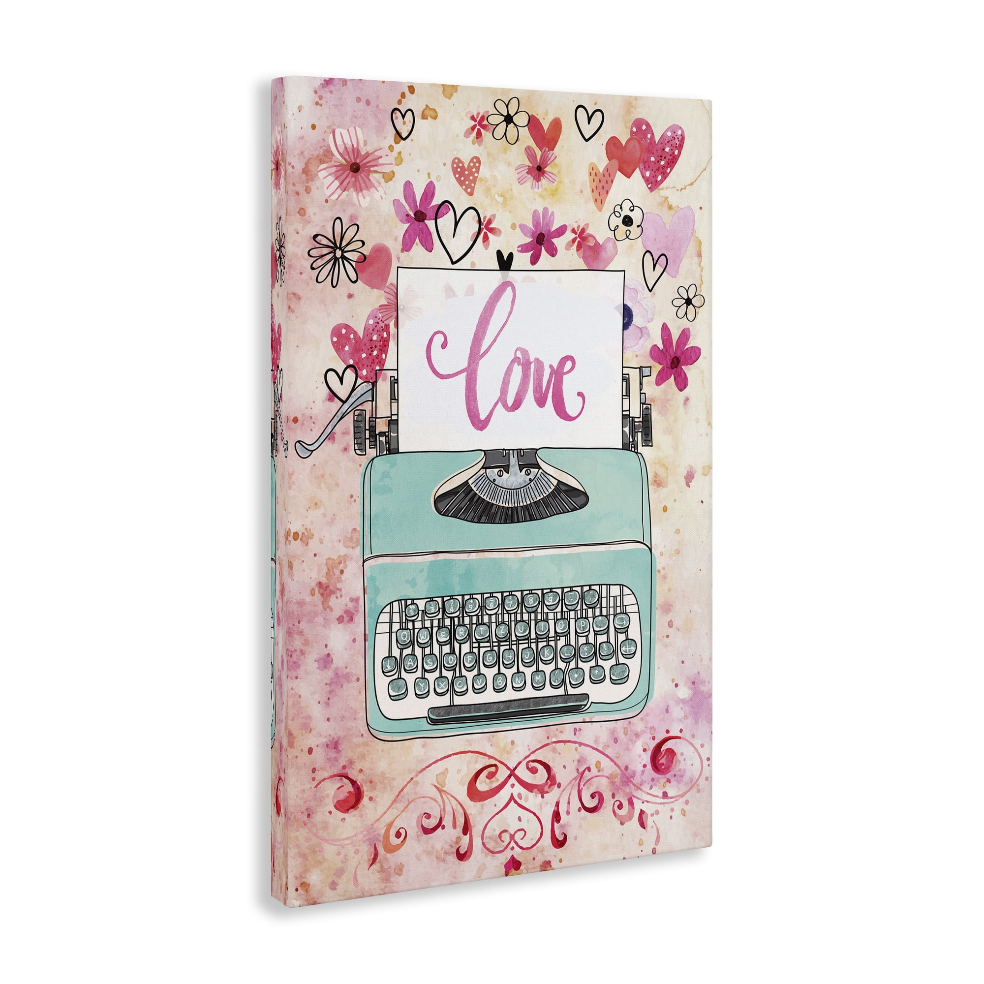 Stupell Industries Romantic Love Typewriter Typography Painting Gallery Wrapped Canvas Art Print Wall Art, 16 x 24