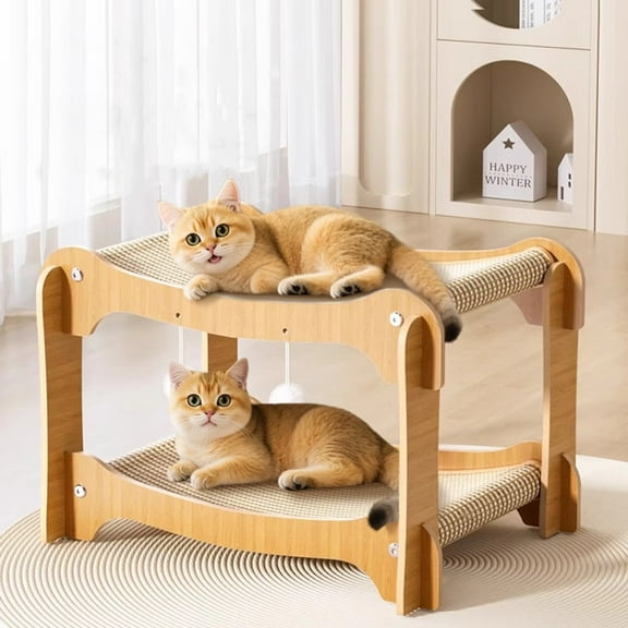 Double Layer Cat Bed & Scratcher House, Sisal Bunk Bed for Indoor Cats, Warm Semi-Enclosed Hideaway
