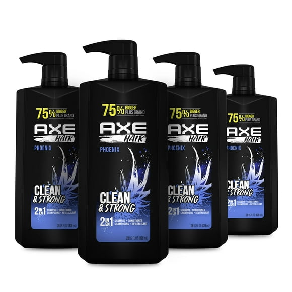 AXE Shampooing et après-Shampooing 2-en-1 pour Cheveux Propres et Forts Phoenix Menthe Écrasée et Romarin 100 pour Cent Bouteille Recyclée 28 oz Lot de 4