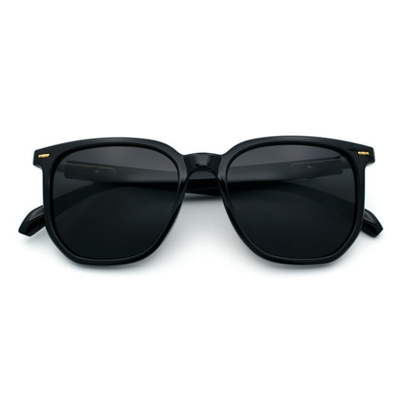 Gentlemanly Fancy Metal Hinge Oversized Thin Plastic Horn Rim Sunglasses All Black