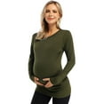 thumbnail image 3 of HA-EMORE Women's Maternity Shirts Round Neck Side Button Long Sleeve Pleated Top T-shirt Olive S, 3 of 7