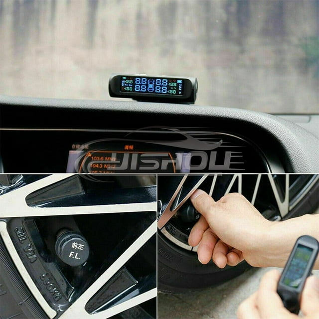 External Tire Pressure Monitoring System TPMS Sensor USB+Solar Wireless Car LCD Screen with 4pcs -