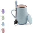 thumbnail image 1 of Blue Coffee Mugs Cups 12oz Ceramic Cute Creative Coffee Mugs Sets with Lid and, 1 of 5