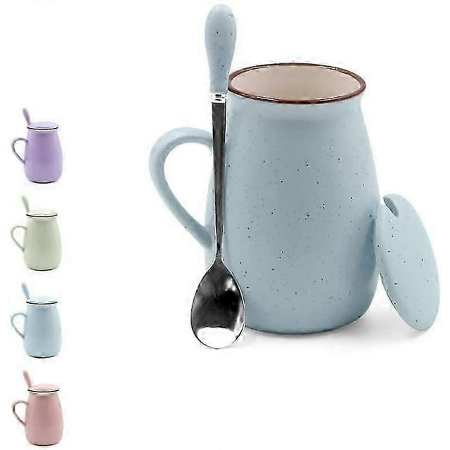 Blue Coffee Mugs Cups 12oz Ceramic Cute Creative Coffee Mugs Sets with Lid and