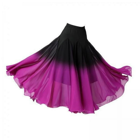 yotijay 2xWomens Ballroom Dance Skirt Latin Elegant Black Gradient Long Skirt