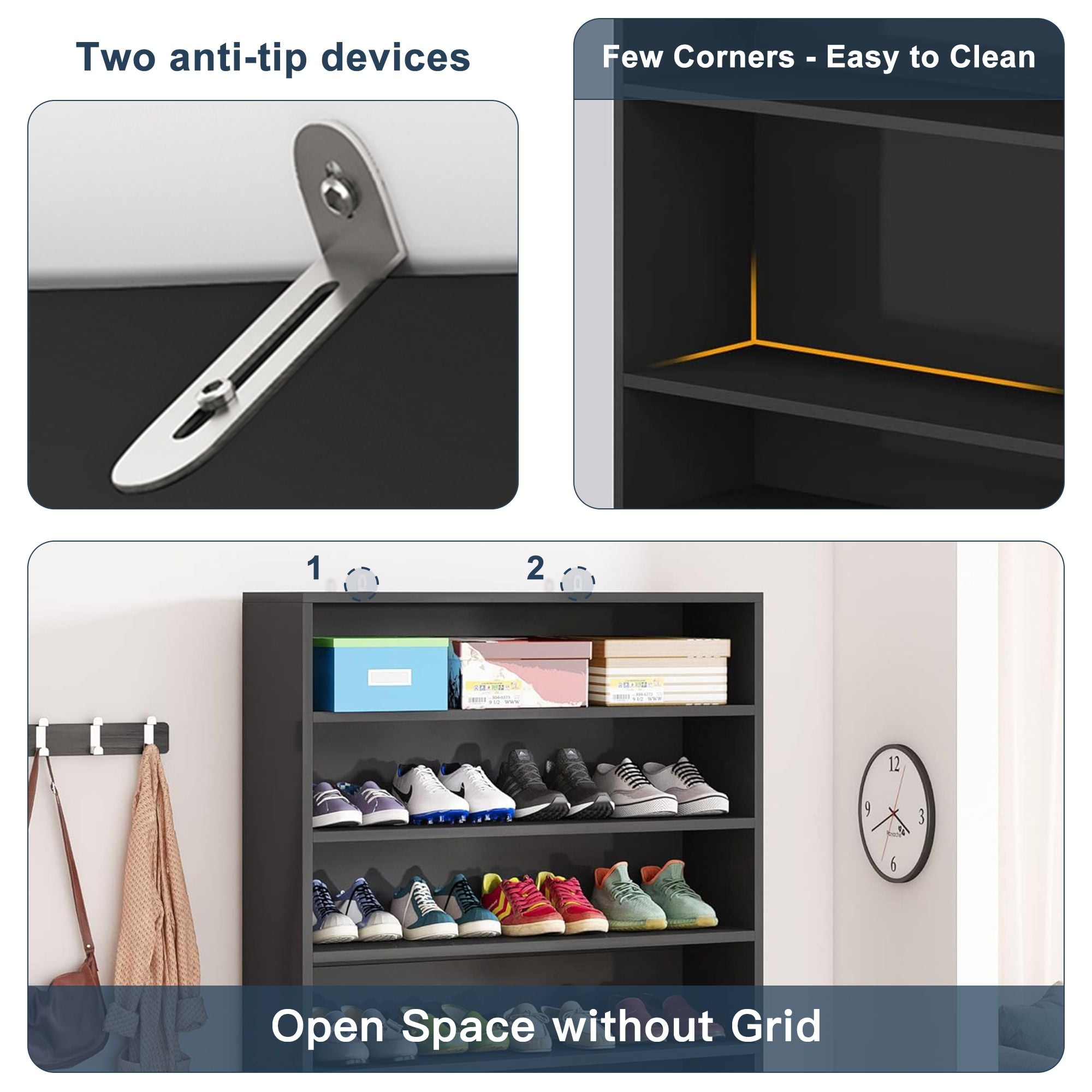 Demi Bonn Wooden Shoe Rack 9-Tier Shoe Storage Organizer Entryway Shoe Shelf, 40-45 Pairs Freestanding Shoe Cabinet, Black