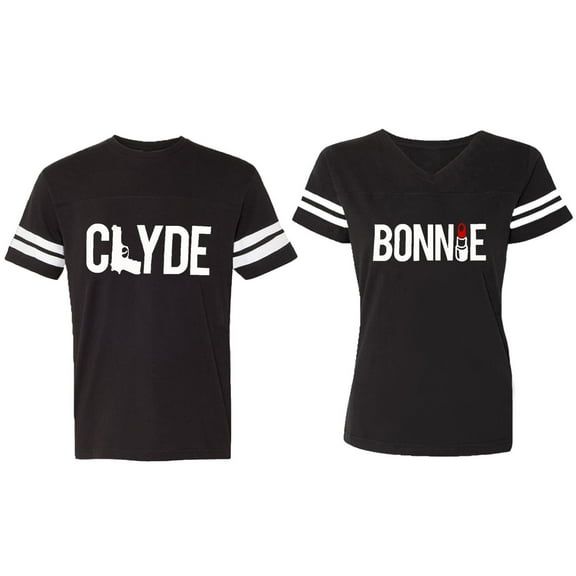 Clyde Bonnie Matching Couple Cotton Jerseys (Men Black / Women Black) (Men S / Women S)