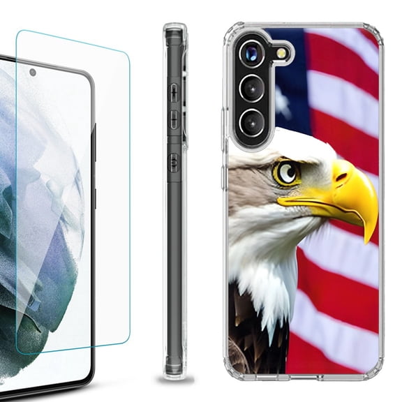 Shockproof Bumper Phone Case for Samsung Galaxy S23 5G, with Tempered Glass Screen Protector, by OneToughShield ® - Eagle
