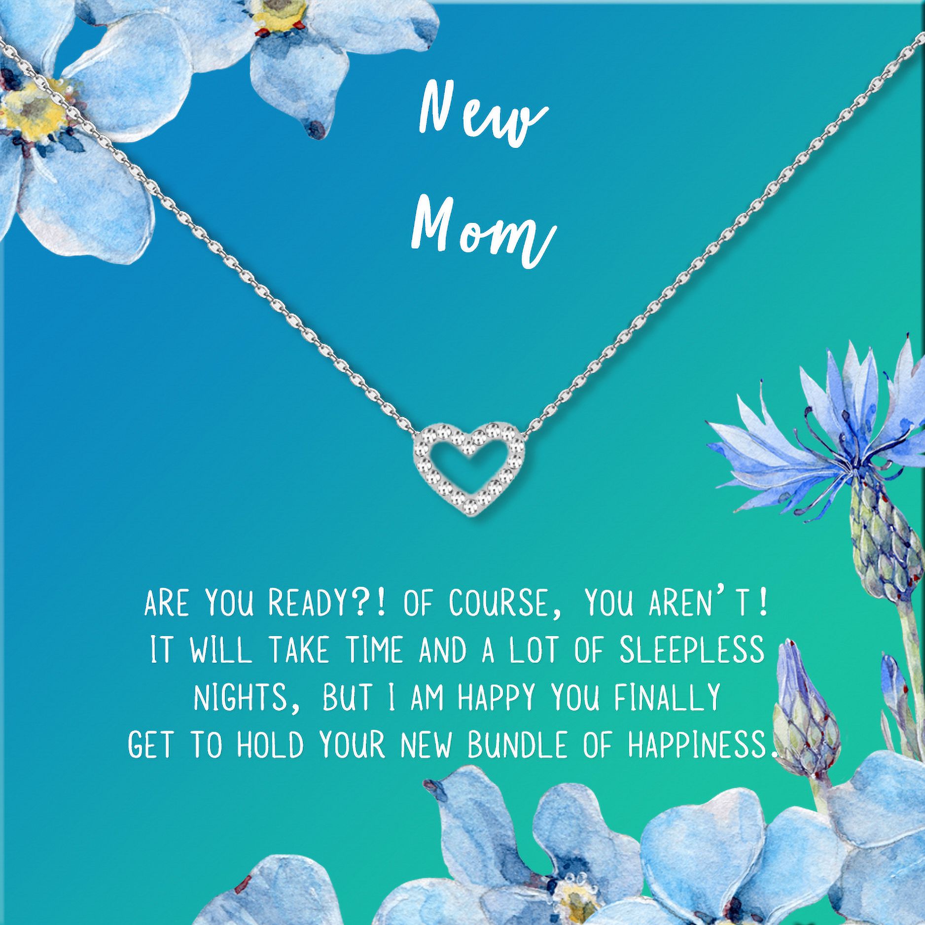 New Mom Mother's Day Gift, Jewelry For New Mom, Gift for Her, Mother's Day Necklace and Card, Stainless Steel Necklace and Card [Silver Heart,Blue-Green Gradient]