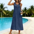 thumbnail image 2 of Robe d'Été Unie pour Femmes, Sans Manches Col Rond Ligne A Longue Maxi Robe d'Été avec Poches pour Tenue Décontractée de Plage Vacances, 2 of 9