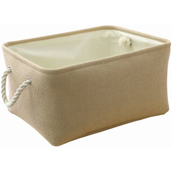 Decorative Basket Rectangular Small Storage Basket Fabric Storage Bin Organizer Basket with Handles for Clothes Storage (Beige, 11.8L×7.9W×5.2H inch)