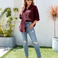 thumbnail image 3 of <p>Turn Down Collar Shirt, Casual Elegant Button Closure Blouse Loose Pure Color Soft Fashionable Pocket  For Lady For Dating</p>, 3 of 6
