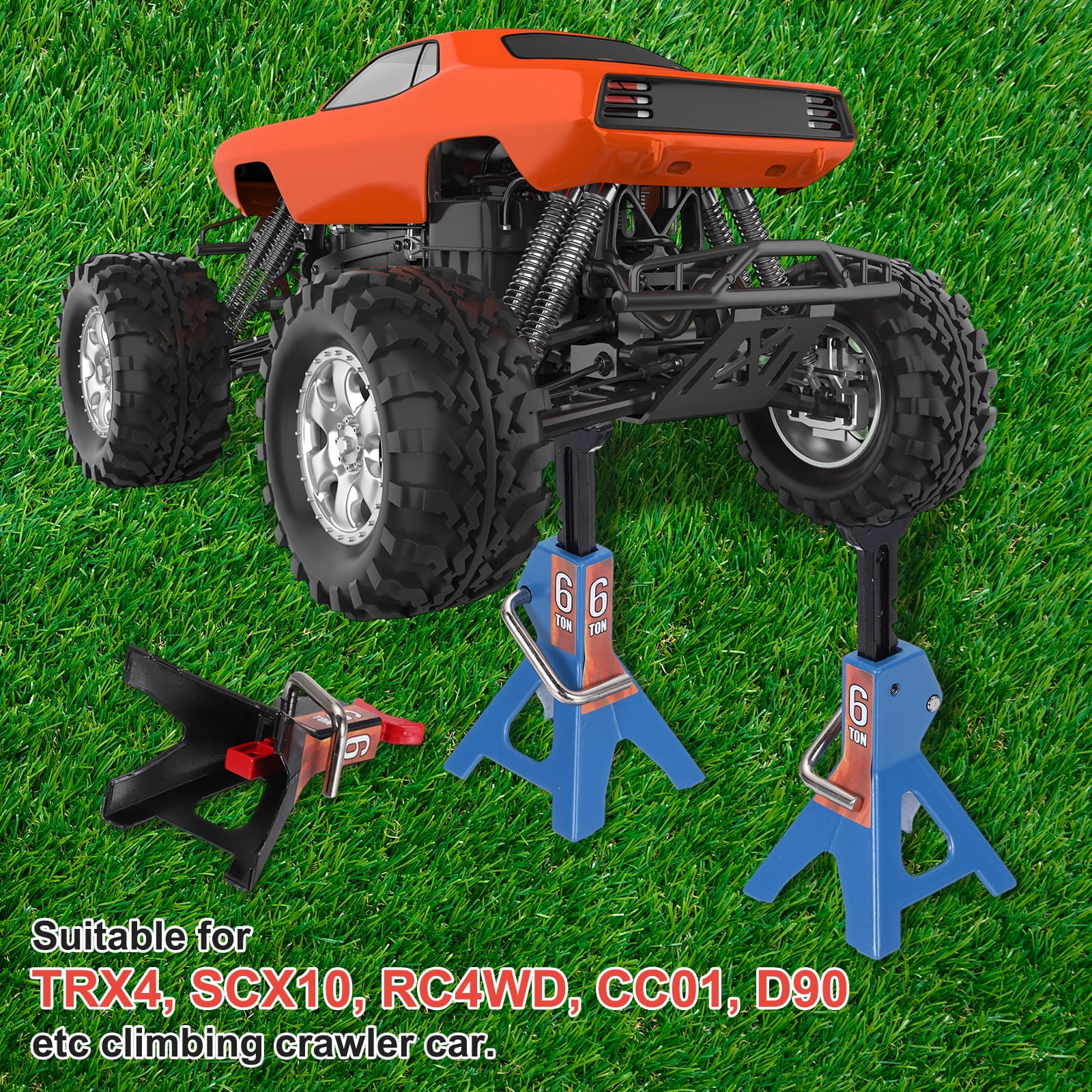 Uxcell RC Car Jack Stands,1/10 Scale 6 Ton Rc Accessories,for SCX10 TRX4 D90 CC01 RC Truck ,Yellow,2 pcs