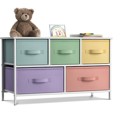 Sorbus 5 Drawer Storage Cube Modern Design Dresser, Pastel/White