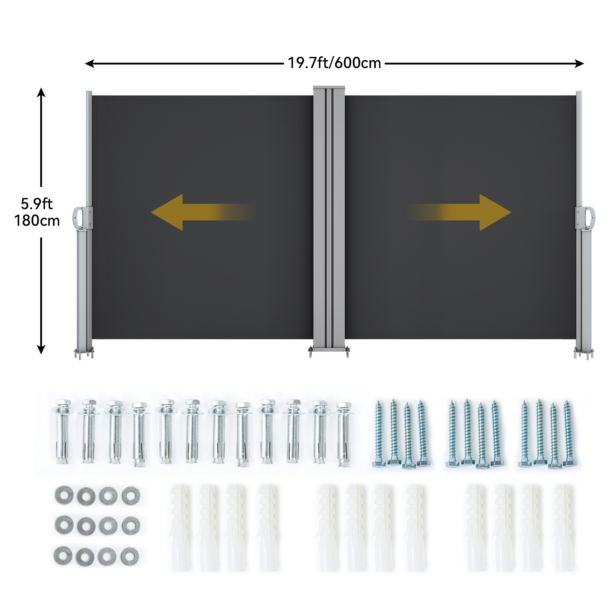 Retractable Side Awning Privacy Screen – 78.7" X 196.9" Black UV-Proof Outdoor Shade For Patio, Balcony & Deck