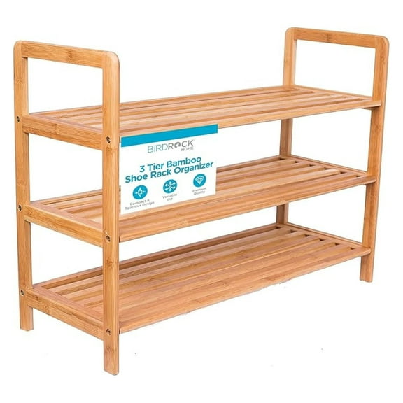 Bamboo Shoe Rack Organizer - 3 Tier Stackable Shoe Storage for Entryway, Closet - Wooden Shoe Shelf for Indoor/Outdoor Use - Decorative Brown