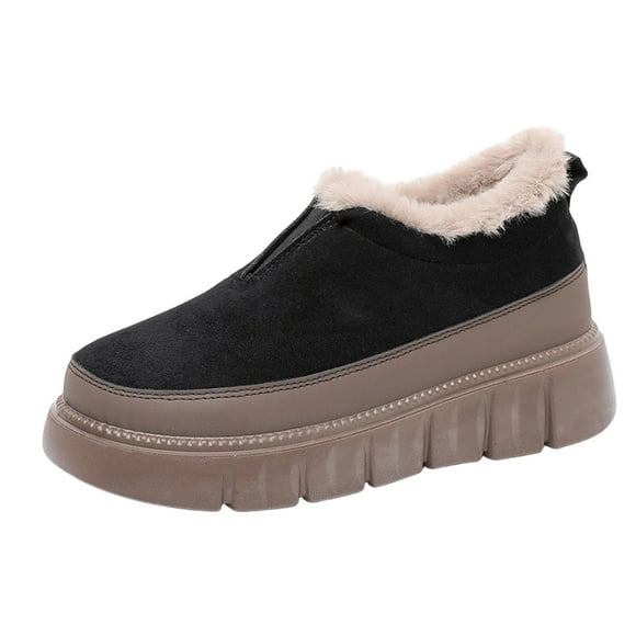 Black Womens Fleece Lined Warm Boots Comfortable Low Heeled Snow Boots For Fall And Winter Style Versatile Outdoor Leisure Footwear Size 36