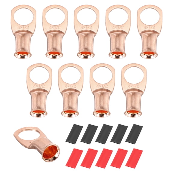 10 Pcs 1/2" Stud 4Awg Battery Cable End with 10 pcs 3:1 Heat Shrink