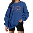 thumbnail image 2 of HJYCHN Women's Fashion Casual Solid Color Letter Print Round Neck Hoodie Loose Fit Long Sleeve Pullover Top for Comfortable Daily Wear Blue L, 2 of 5