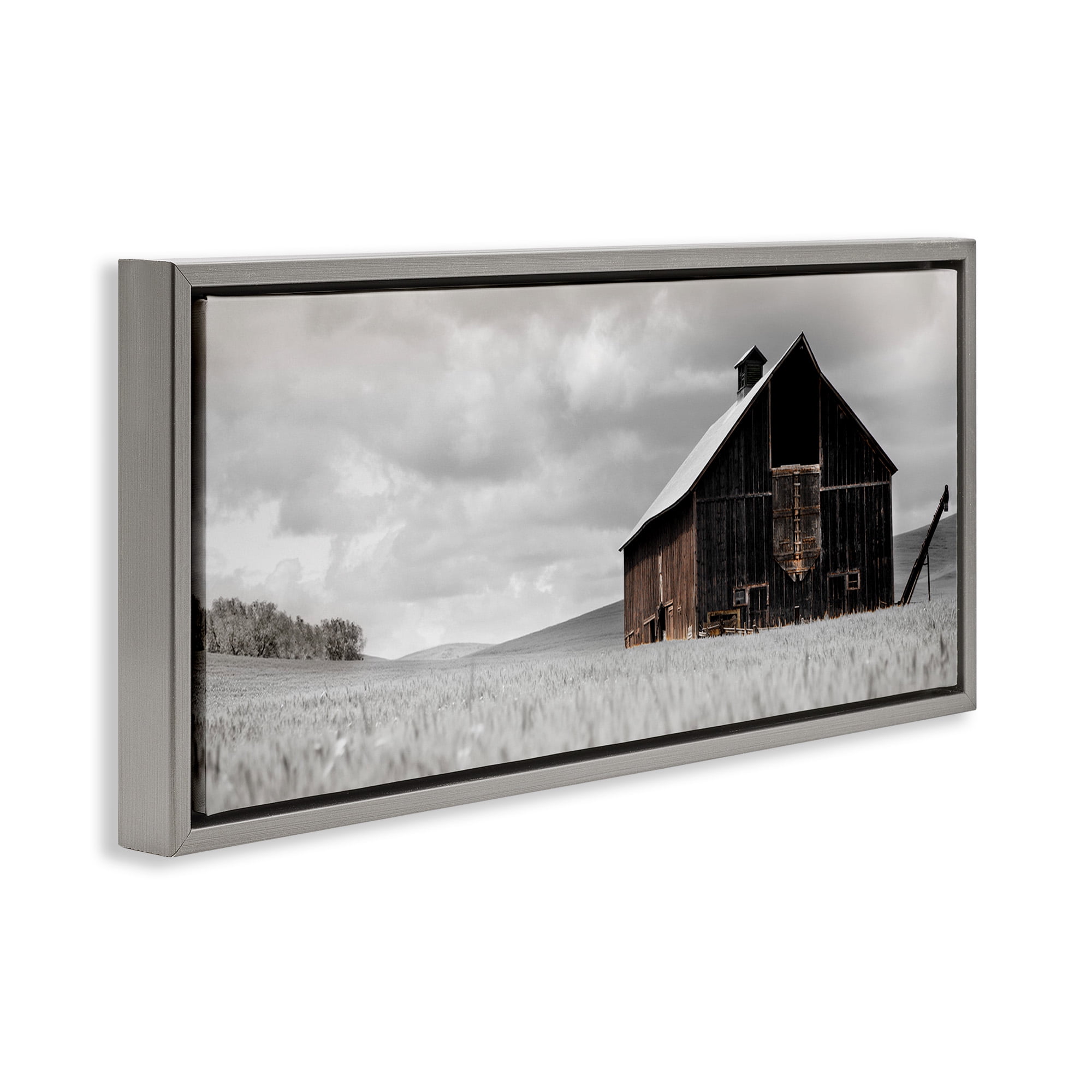 Stupell Industries Rustic Barn Scene Landscape Photography Gray Floater Framed Canvas Art Print Wall Art, 31 x 14