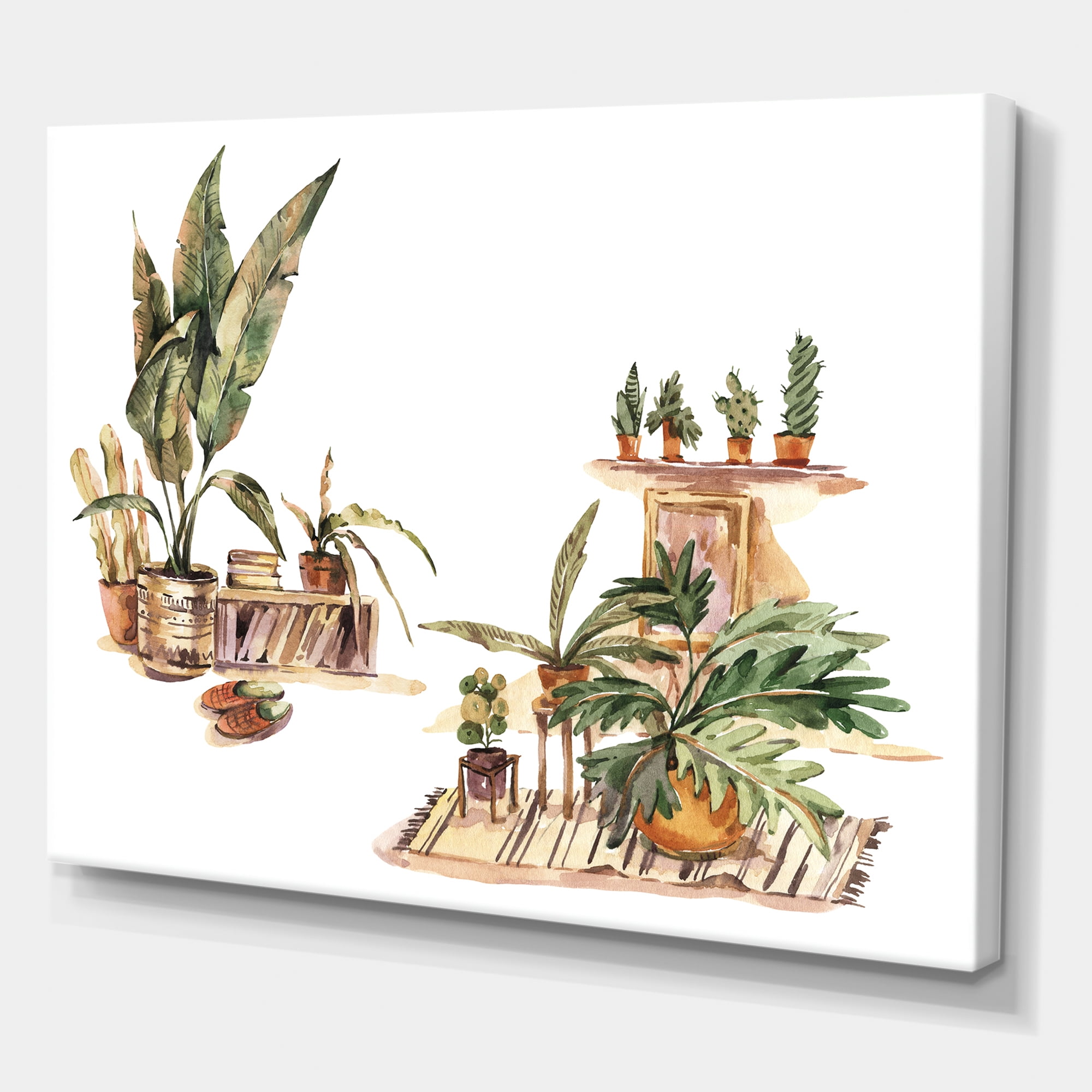 Designart ' Indoor House Plants Urban Jungle in Flowerpots III ' Traditional Canvas Wall Art Print