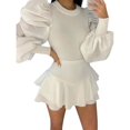 thumbnail image 6 of Uhndy Women Puff Sleeve Tops Pullover Blouse Jumper Ribbed Shirt White M-LQ, 6 of 6