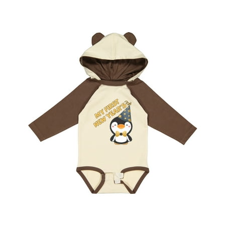 

Inktastic My 1st New Years with Cute Penguin in Blue Hat Boys or Girls Long Sleeve Baby Bodysuit