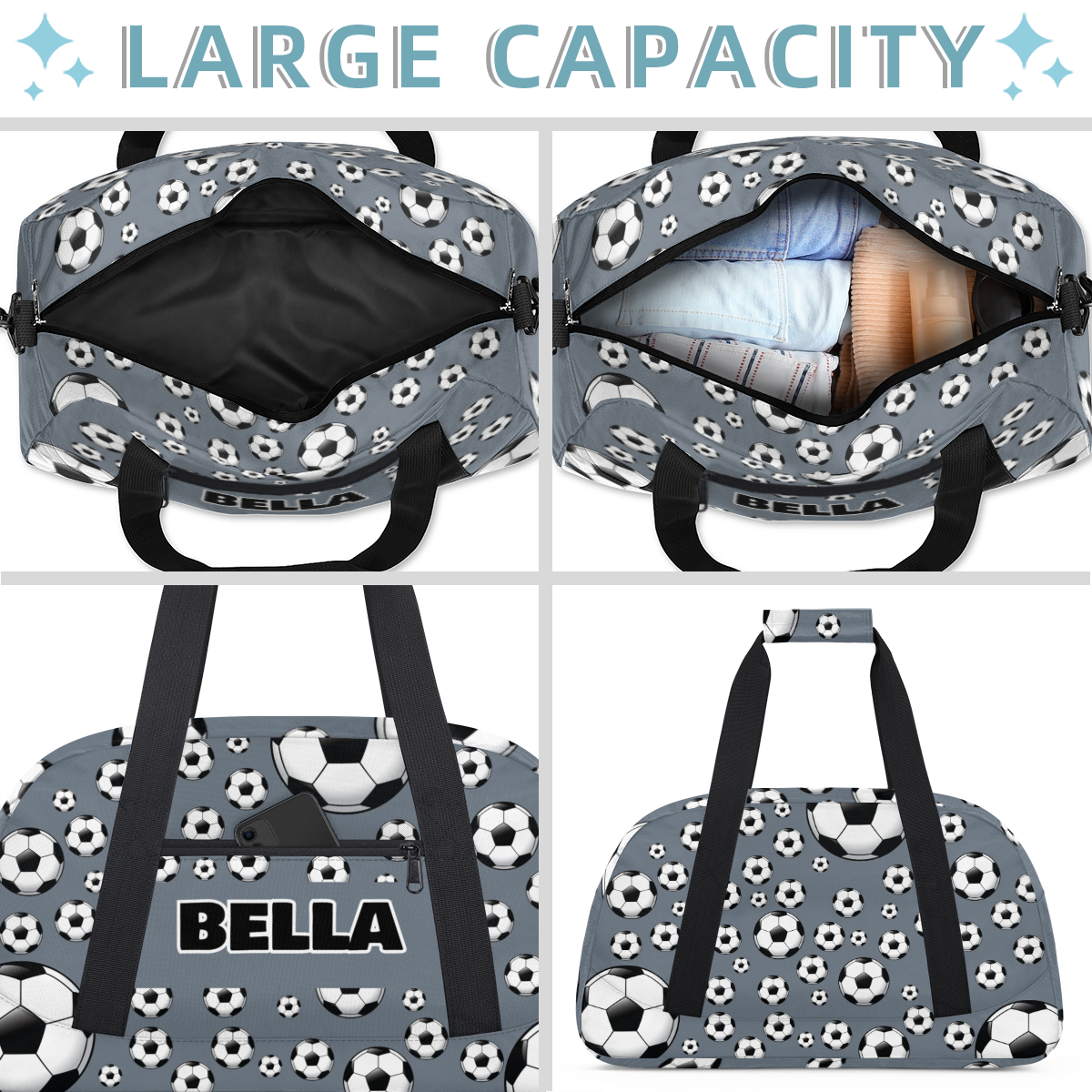 Herdesigns Personalized Soccer Gym Bag Sport Duffel Bag With Name, Custom Sport Bags Weekender Overnight Bags Carry On Weekender Bag Travel Bags, Gray