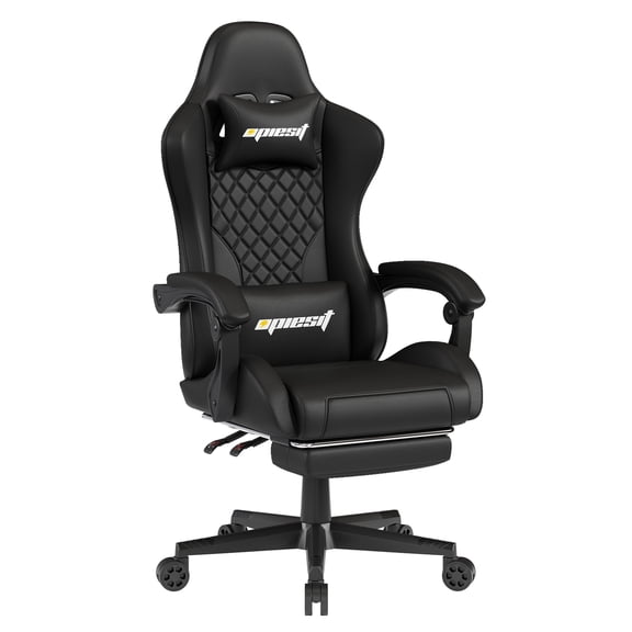 Gaming Chair,Ergonomic Computer Chairs for Adults with Footrest, PU Leather Office Chair with Adjustable Lumbar Support & Pocket Spring Cushion - Heavy Duty 400lb Capacity Gamer Chair(Black)
