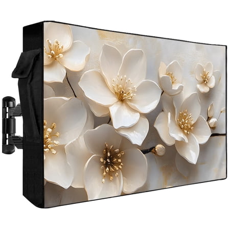 Magnolia Flower Outdoor TV Cover 48 to 50 inch Retro Flowers Abstract Modern Waterproof Dustproof TV Covers for Outside with Zipper Remote Control Pocket Flat Screen Protectors