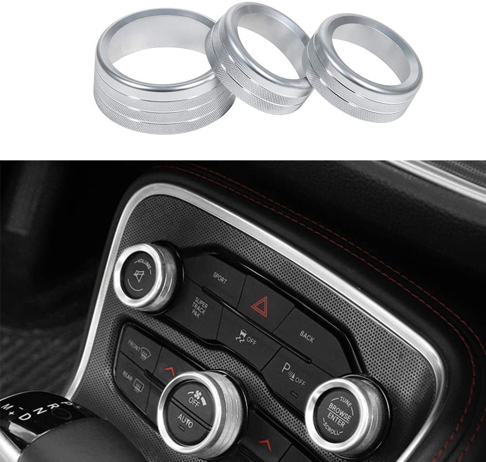 Black Aluminum 3pcs for Challenger Charger Chrysler Radio AC Knobs Air Conditioner Switch Button for 2015-2020 Dodge Challenger Charger,for 2015-2020 Chrysler 300 