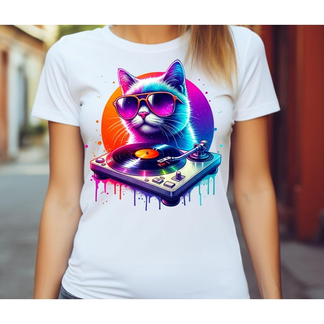 T-Shirt DJ Néon Coloré, Design Sublimation, Musique Png, Disc Jockey - comme sur l'Image - m