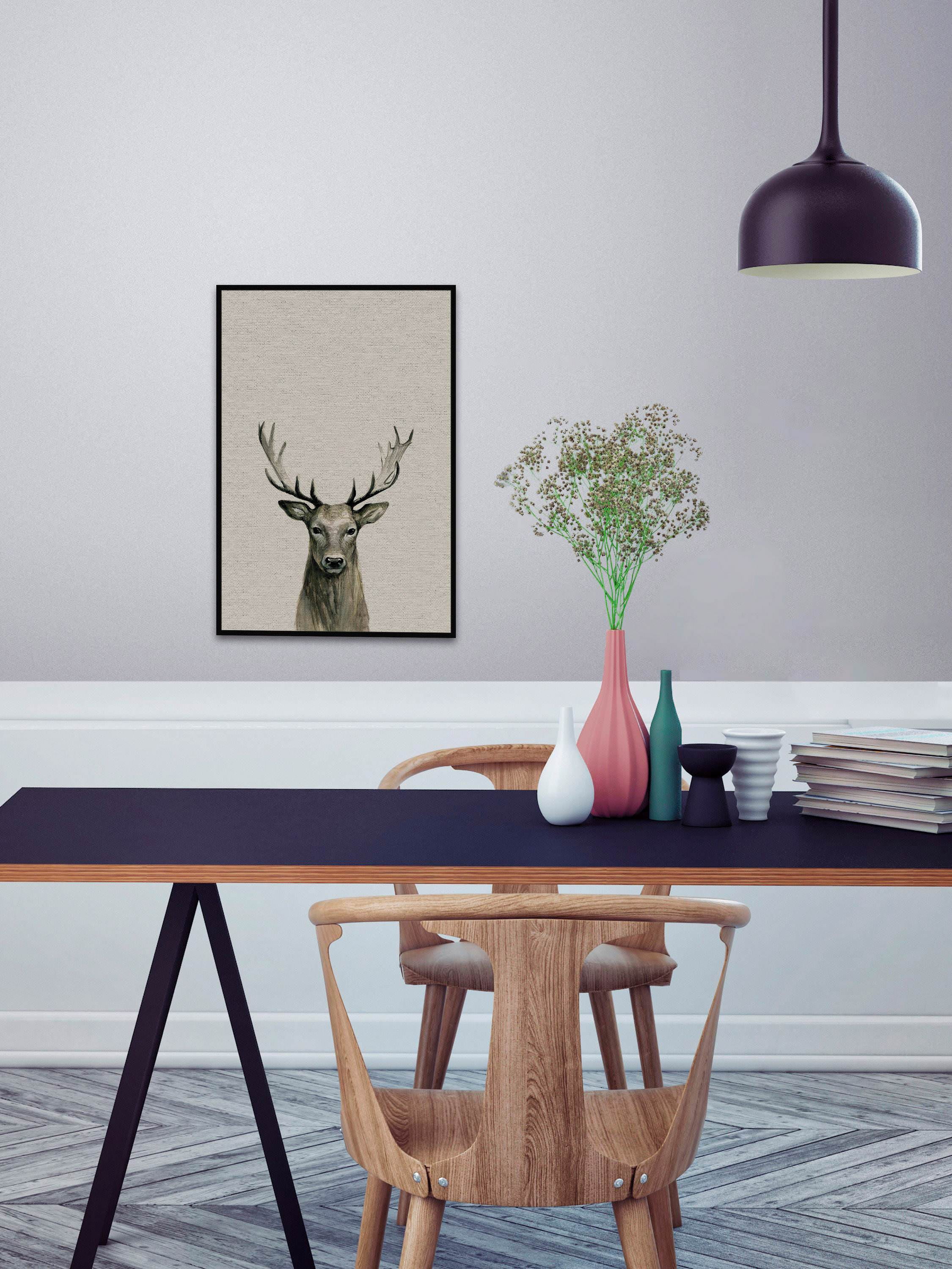 Staring Buck II Floater Framed Painting Print on Canvas