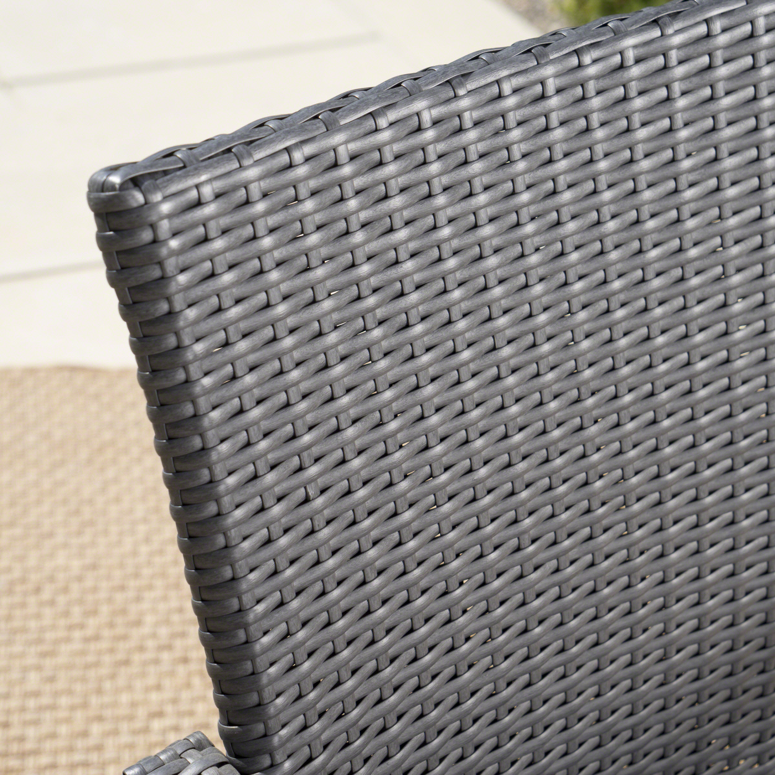 Ariana Outdoor 7 Piece Aluminum Dining Set with Wicker Dining Chairs and Cushions,Grey