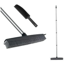 LandHope Rubber Broom Carpet Rake for Pet/Cat/Dog,53" Long Handle Squeegee Edge Cleaning Broom&Brush