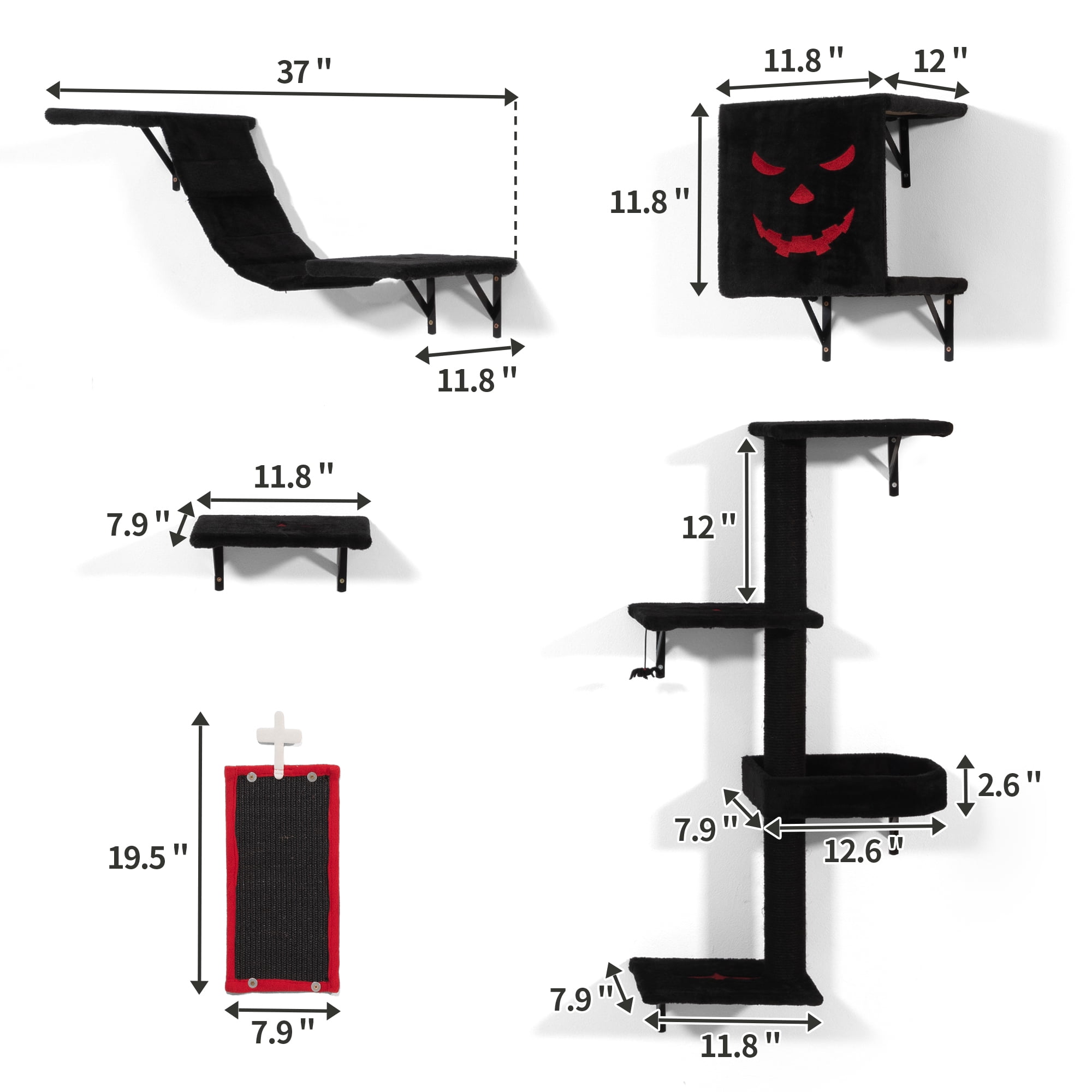 COZIWOW Gothic Wall Mounted Cat Furniture, 5 PCS Luxury Cat Wall Climbing Shelves Set Indoor Cat Furniture