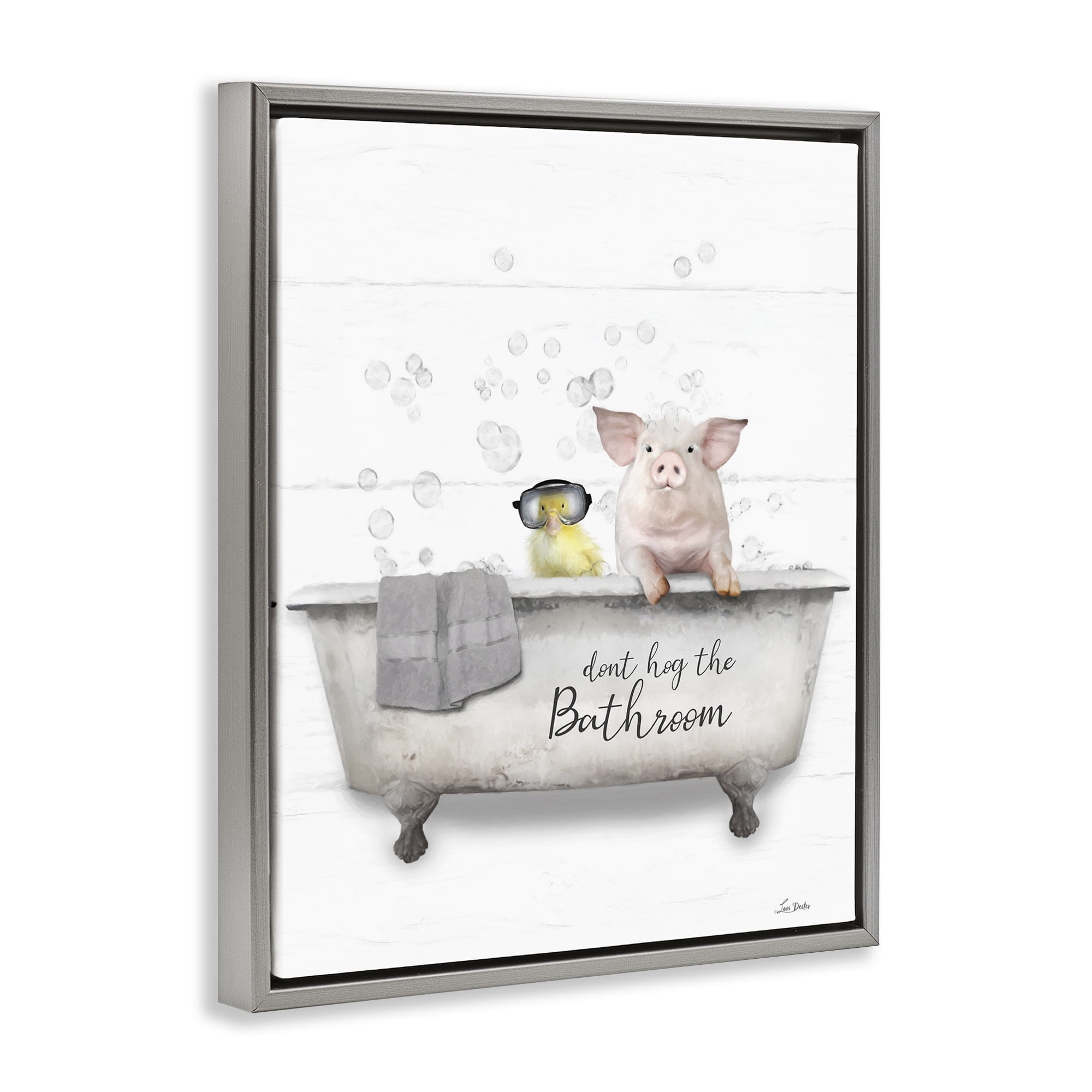 Stupell Industries Don't Hog Bathroom Typography Painting Gray Floater Framed Canvas Art Print Wall Art, 17 x 21