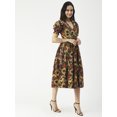 thumbnail image 2 of Moomaya Printed Cotton Flared Dress, V-Neck Puffed Sleeves Maxi Dress For Women, 2 of 8