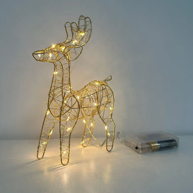 Adornos navideños, árbol de Navidad de reno de hierro iluminado con 30 luces, pieza decorativa ideal para escaparates de centros comerciales, arreglos de ambiente navideño, requiere 3 pilas AA, decora