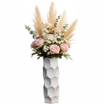Gloss Finish Ceramic Round Cylinder Vase with Dimpled Texture – Modern Decorative Flower Vase for Living Room, Bedroom & Office-White
