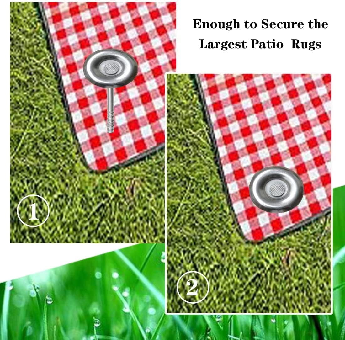 HRTGFD-10 Count Outdoor Rv Rug Stakes, Stainless Steel Spiral Patio Mats Stakes, Used for Fixing Rugs, Tents, Tarps, and RV Mats, Rv Camping Accessories for Outside,Camper Must Haves
