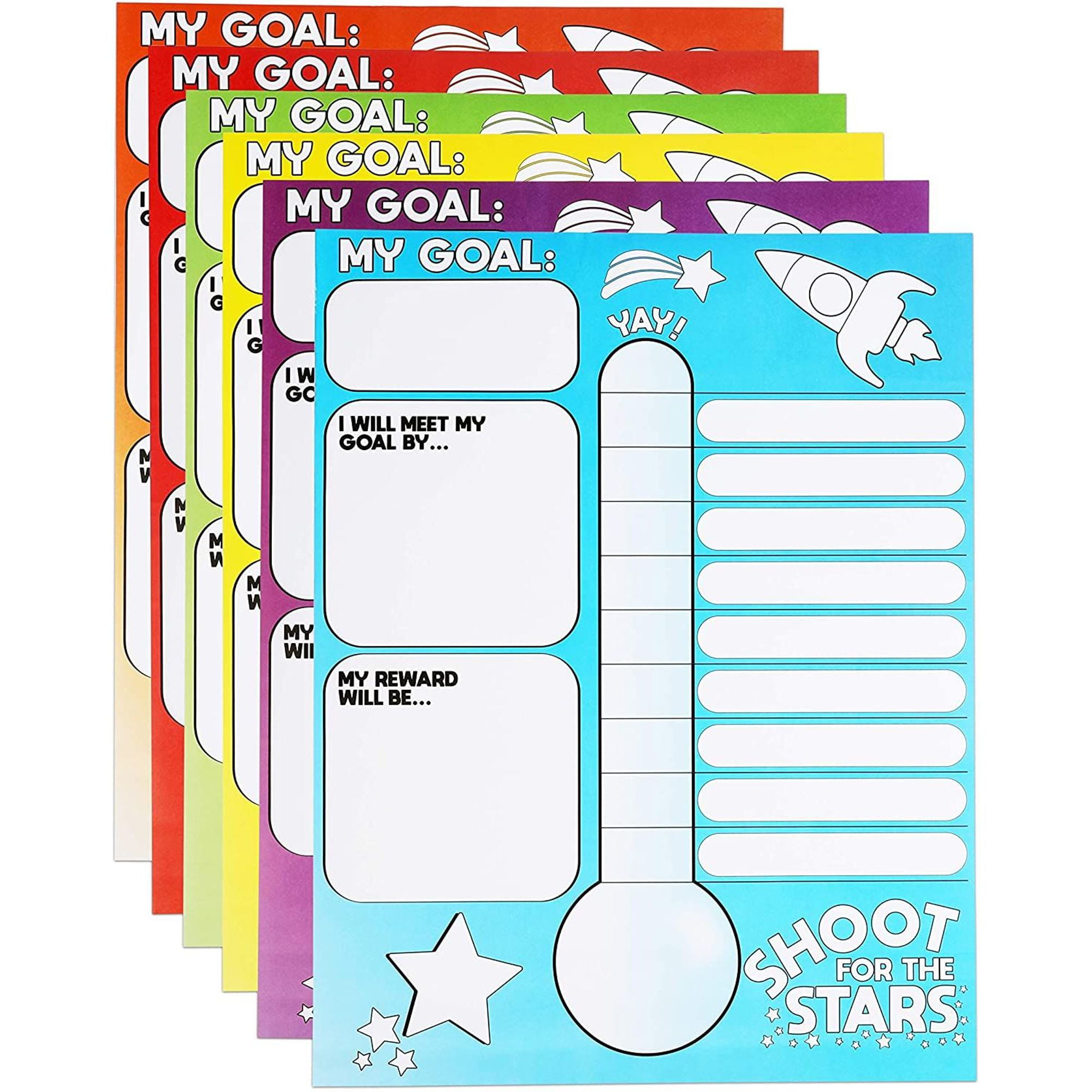 6Pack Goal Thermometer Tracker Incentive Chart for Kids & Classrooms