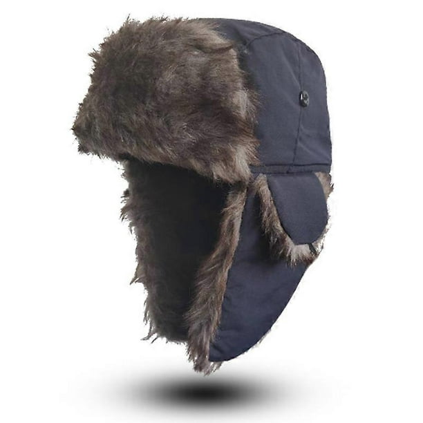 Gorro Ushanka de trampero, cálido gorro de piel de soldado ruso con orejeras para esquiar en invierno.