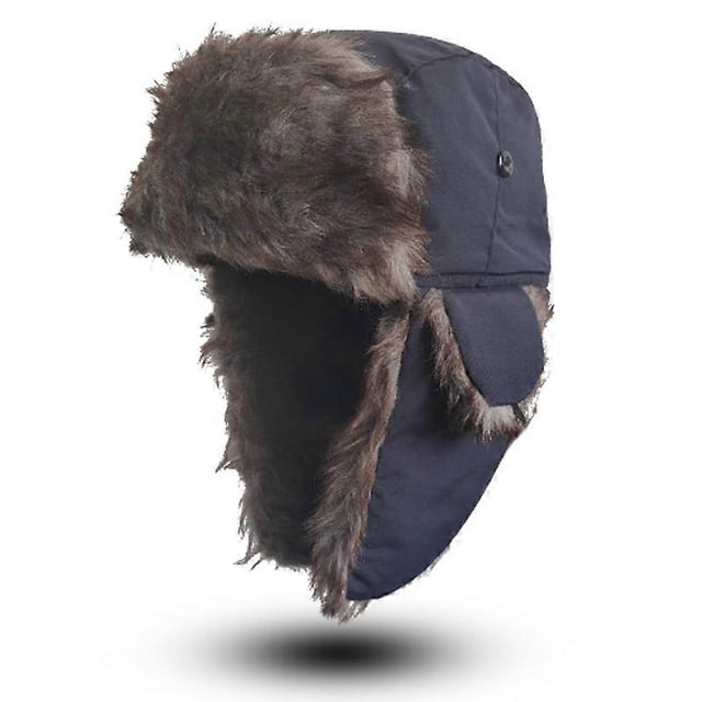 Gorro Ushanka de trampero, cálido gorro de piel de soldado ruso con orejeras para esquiar en invierno.