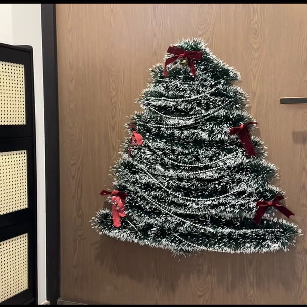 Luces Navideñas de Ratán Verde - Guirnalda de Luces a Pilas de 5 M con Copos de Nieve y Flores para Decoración Navideña de Interior y Exterior