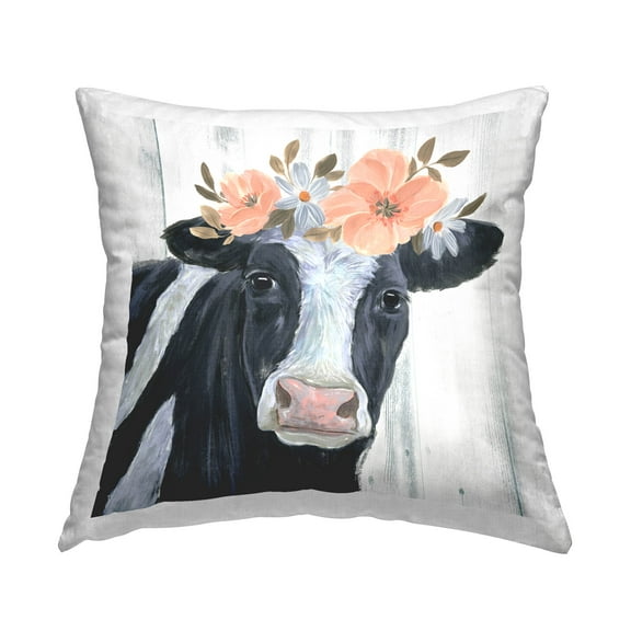 Stupell Industries Country Cow Flower Crown Printed Throw Pillow Design by Annie Warren