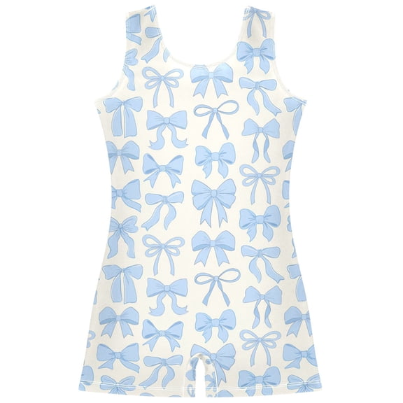 joogoo Blue Bows Pattern Girls Leotards Gymnastics Tumbling Outfit Biketard Unitard 5-6Years