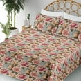 thumbnail image 3 of Ambesonne Vintage Garden Fitted & Flat Sheet with Shams 4 Pcs Set, Botany Print Meadow, King, Pink Almond and Green Brown, 3 of 5